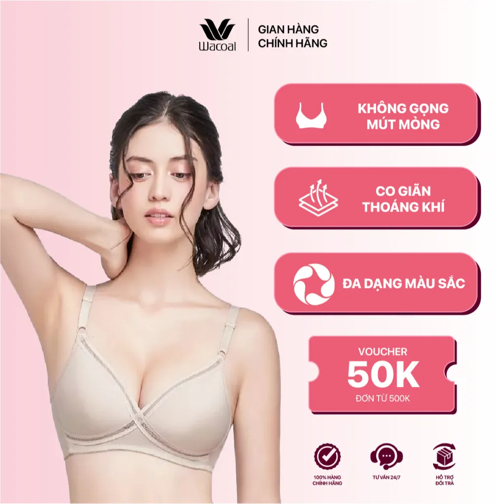 Ảnh Áo ngực nữ Wacoal không gọng mút mỏng nâng ngực chống tuột, Áo lót nữ Bigsize  bản lưng nhỏ - ILB3213 1