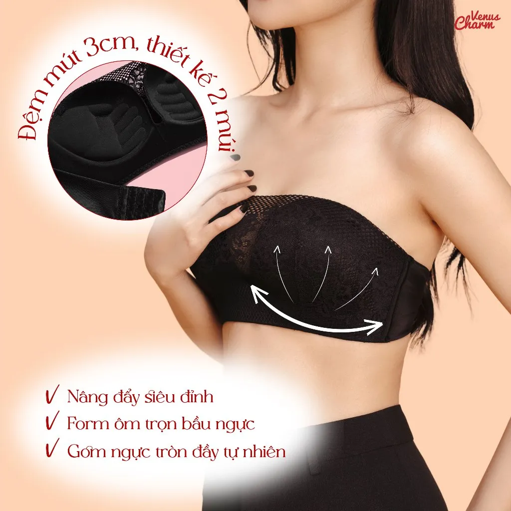 Ảnh Áo ngực quây không gọng nâng ngực viền silicon chống tụt đệm dày 3cm mút bàn tay Venus Charm 2019 2
