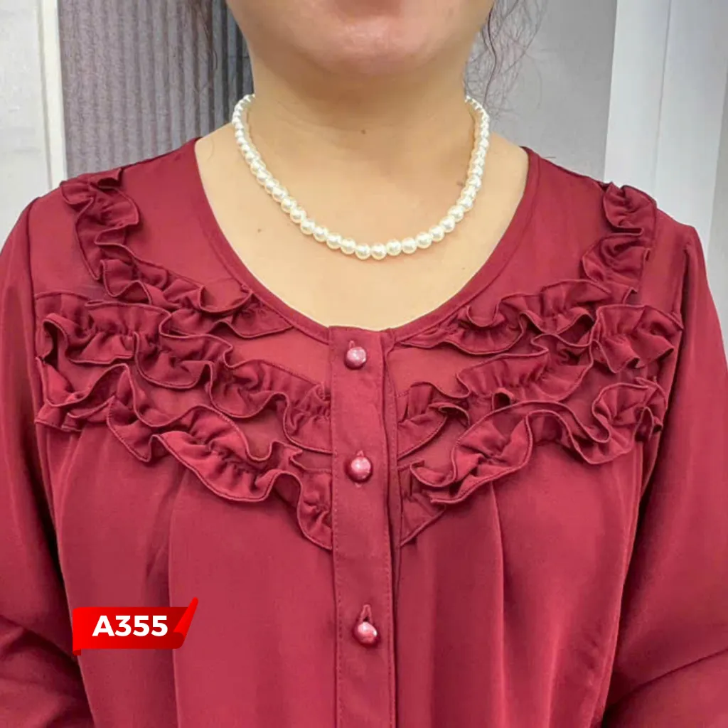 Ảnh Áo Nữ Trung Niên MAI THY, Mẫu Tay Lỡ Viền Bèo Cổ Tròn Cho Mẹ Trung Tuổi Sang Trọng Lịch Sự | Thời Trang Trung Niên U50 1