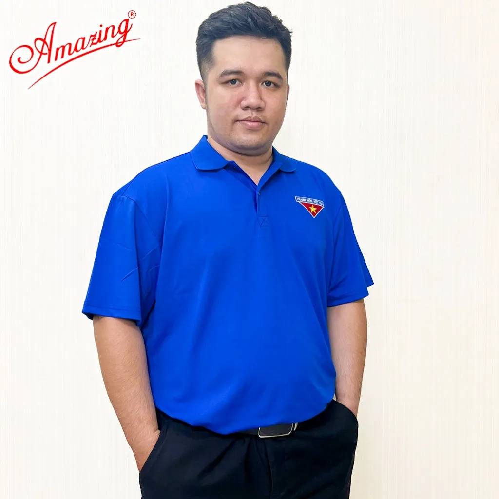 Ảnh Áo Đoàn Thanh Niên cho nam, thêu logo cờ đỏ sao vàng, size tới 100kg, vải thun lạnh,hiệu Amazing 1