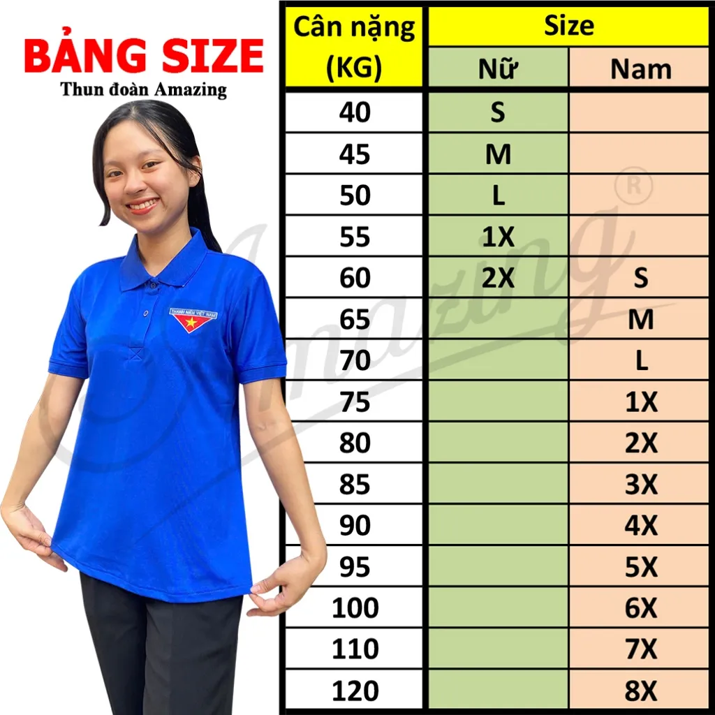 Ảnh Áo Đoàn Thanh Niên cho nam, thêu logo cờ đỏ sao vàng, size tới 100kg, vải thun lạnh,hiệu Amazing 2