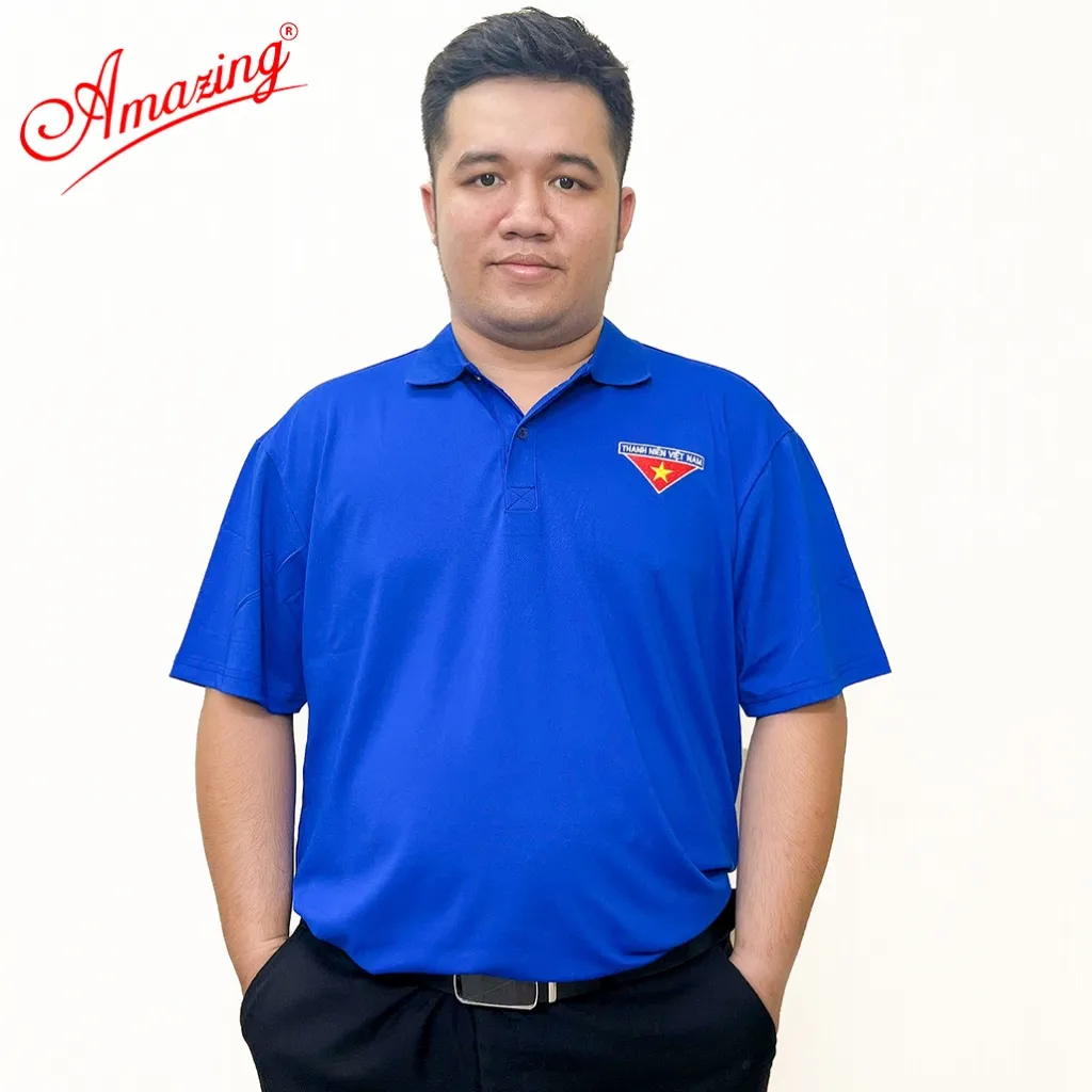 Ảnh Áo Đoàn Thanh Niên cho nam, thêu logo cờ đỏ sao vàng, size tới 100kg, vải thun lạnh,hiệu Amazing 3