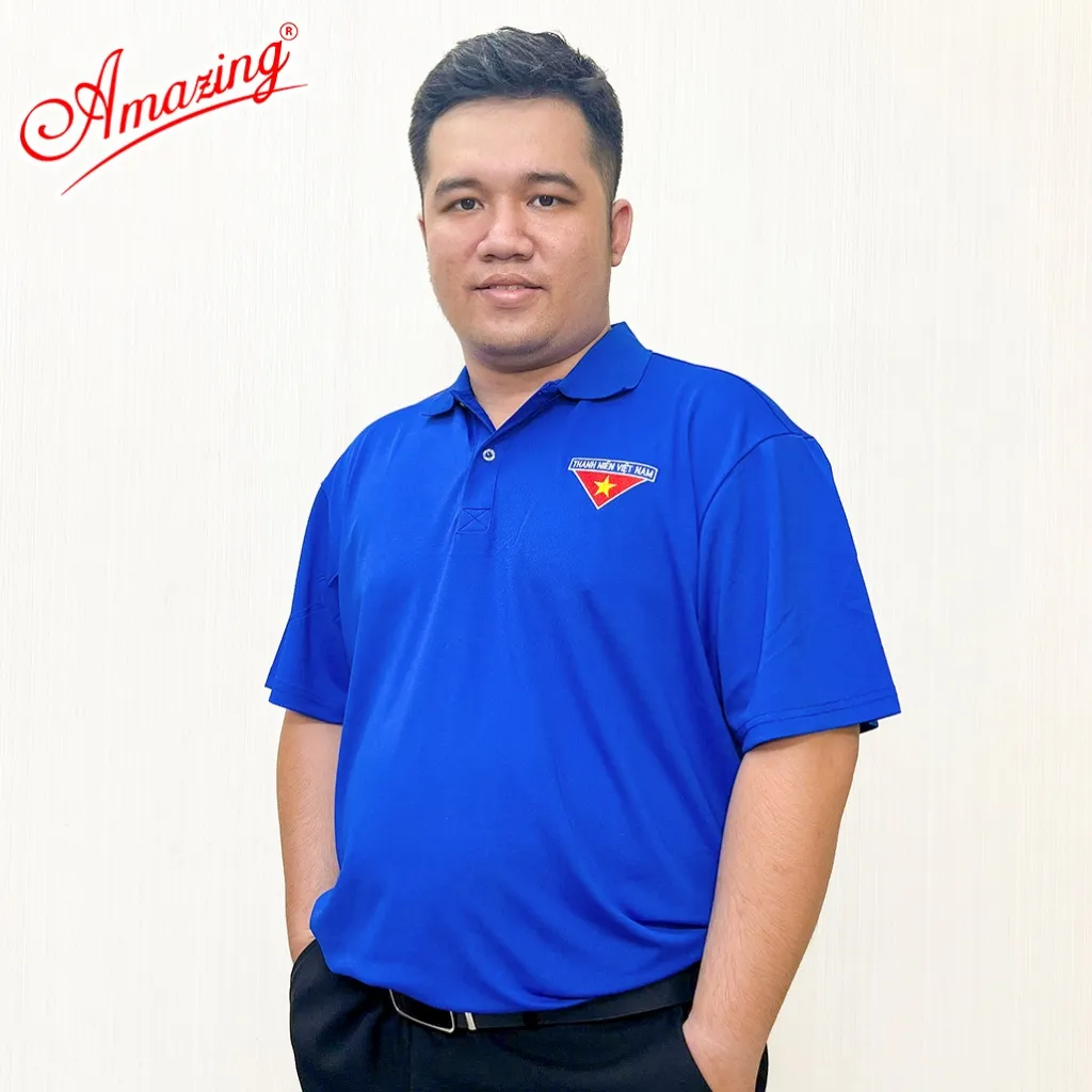 Ảnh Áo Đoàn Thanh Niên cho nam, thêu logo cờ đỏ sao vàng, size tới 100kg, vải thun lạnh,hiệu Amazing 4