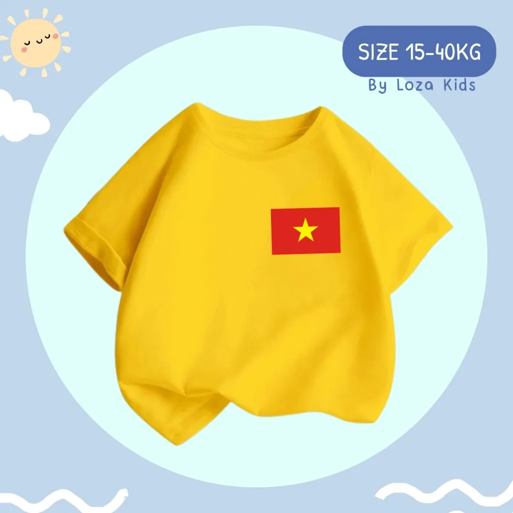 Ảnh Áo phông áo cờ đỏ sao vàng Việt Nam cho bé trai và bé gái từ 15-40kg thun cotton 4 chiều - Loza Kids AT00VN 1