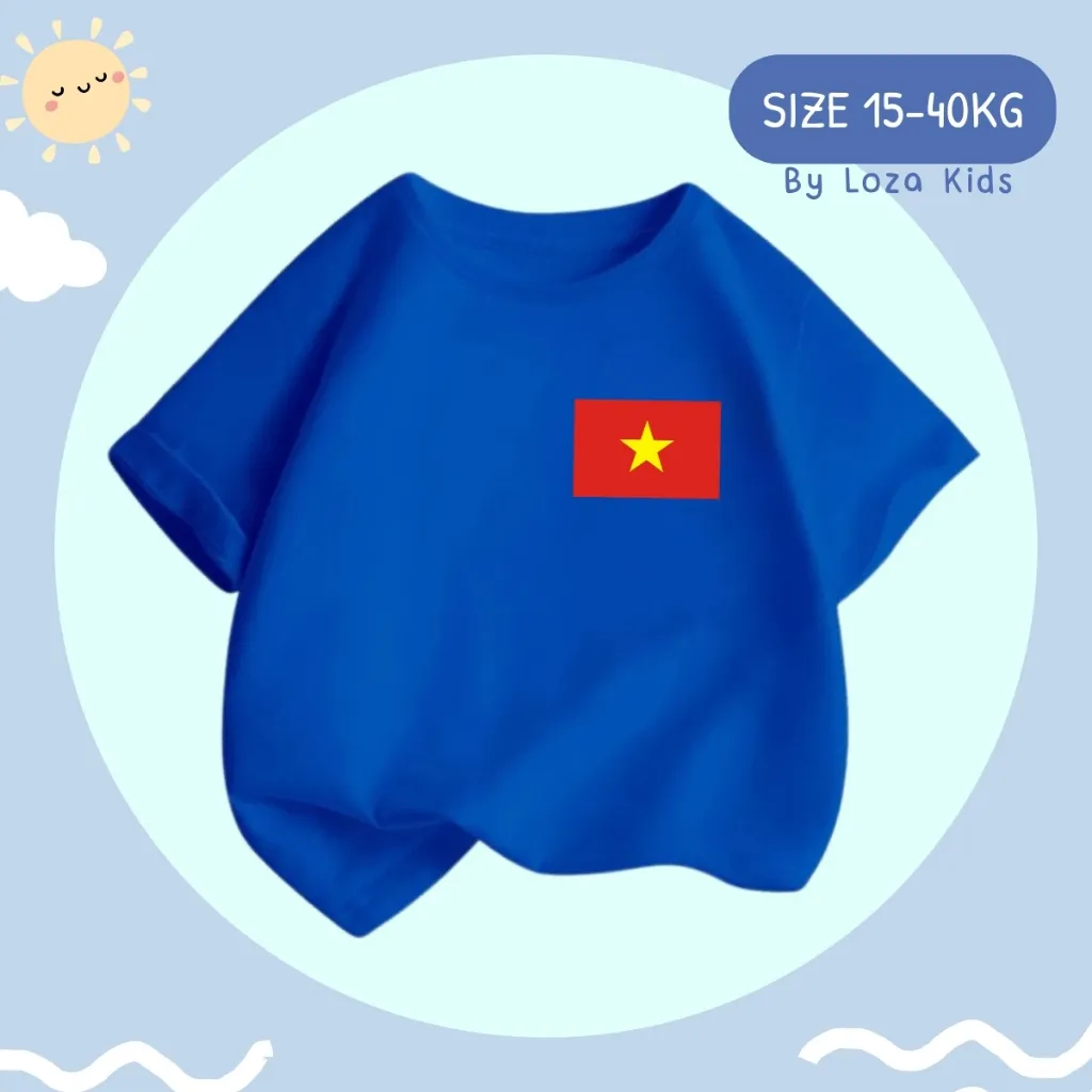 Ảnh Áo phông áo cờ đỏ sao vàng Việt Nam cho bé trai và bé gái từ 15-40kg thun cotton 4 chiều - Loza Kids AT00VN 3