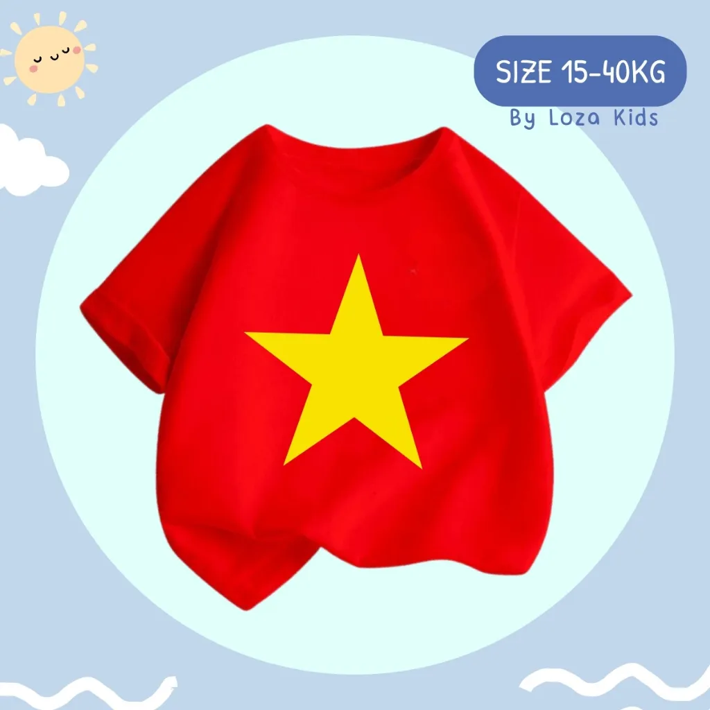 Ảnh Áo phông áo cờ đỏ sao vàng Việt Nam cho bé trai và bé gái từ 15-40kg thun cotton 4 chiều - Loza Kids AT00VN 4