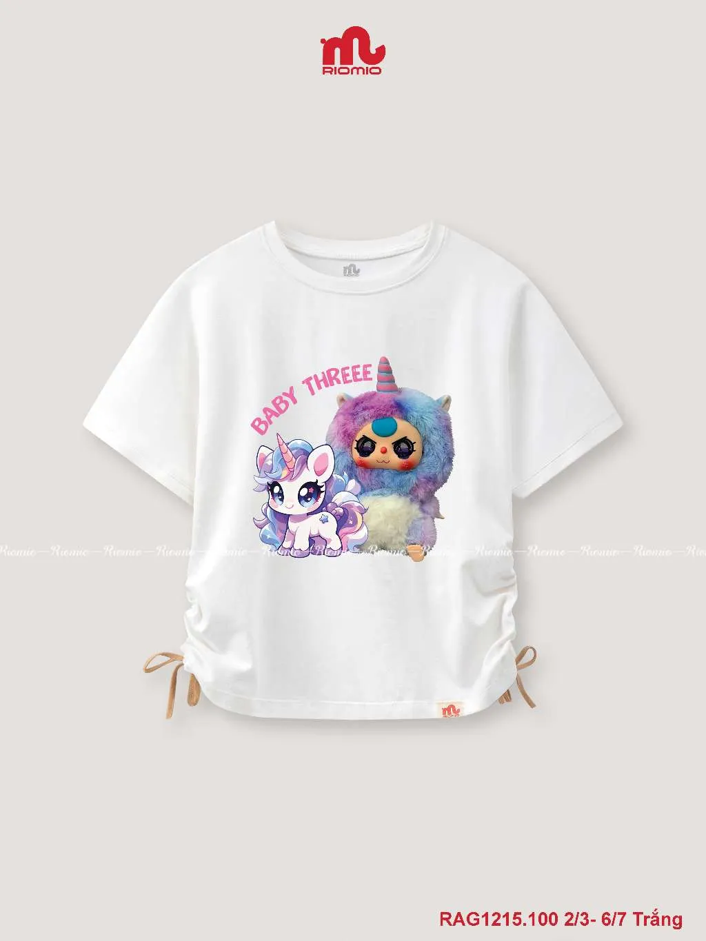 Ảnh Áo phông bé gái RIOMIO áo cộc mùa hè in hình trendy, điểm nhấn dây rút cá tính RAG1215 3