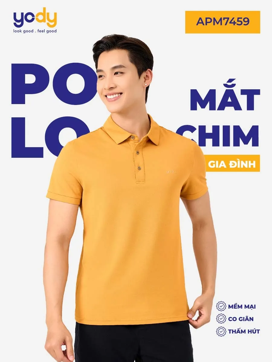 Ảnh Áo phông có cổ YODY nam tay ngắn vải cotton mắt chim cổ bẻ thoáng mát mềm mịn không nhàu APM7459 1