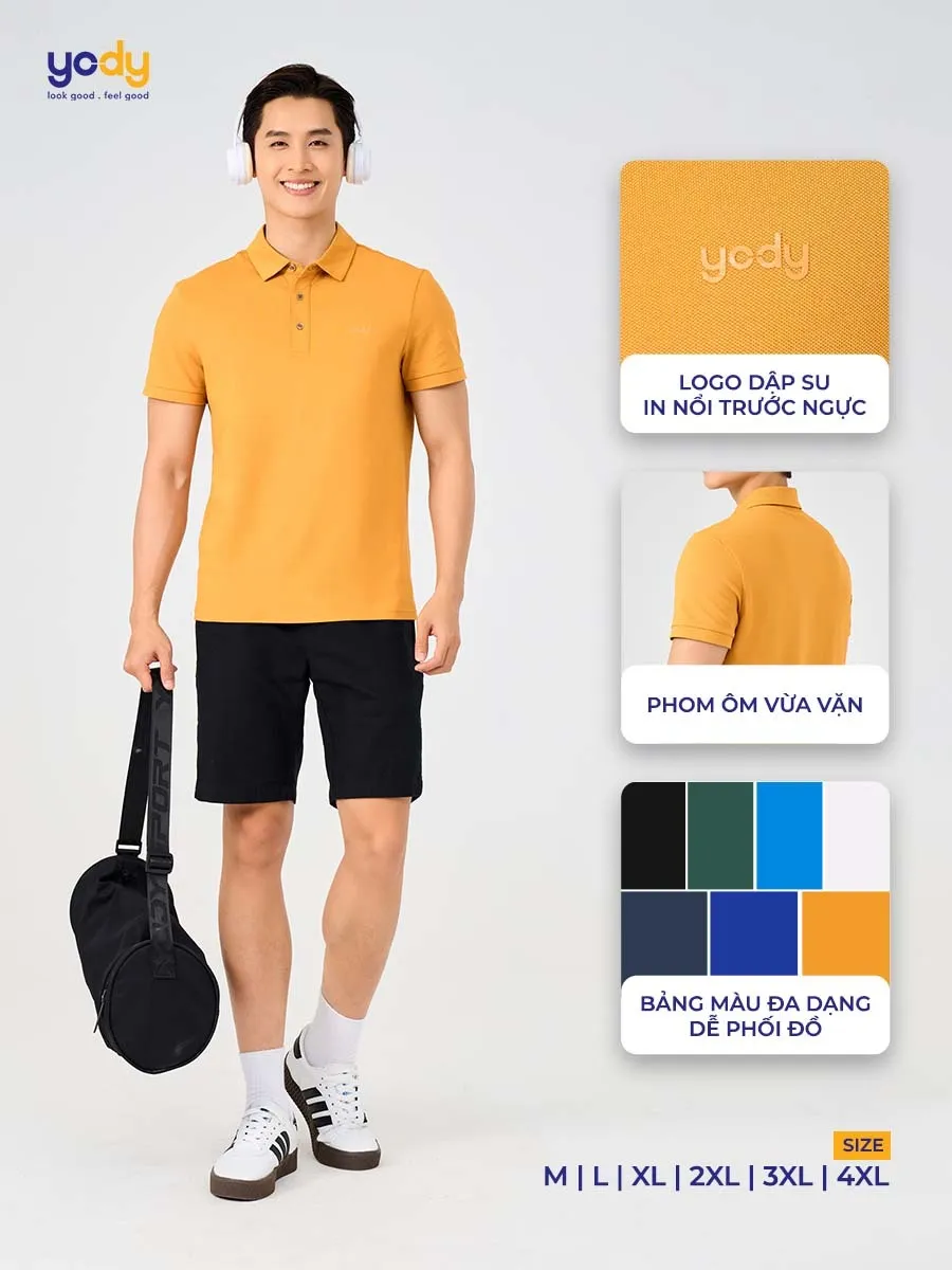Ảnh Áo phông có cổ YODY nam tay ngắn vải cotton mắt chim cổ bẻ thoáng mát mềm mịn không nhàu APM7459 2