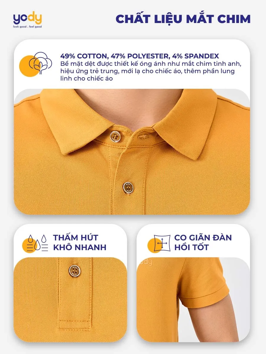 Ảnh Áo phông có cổ YODY nam tay ngắn vải cotton mắt chim cổ bẻ thoáng mát mềm mịn không nhàu APM7459 3