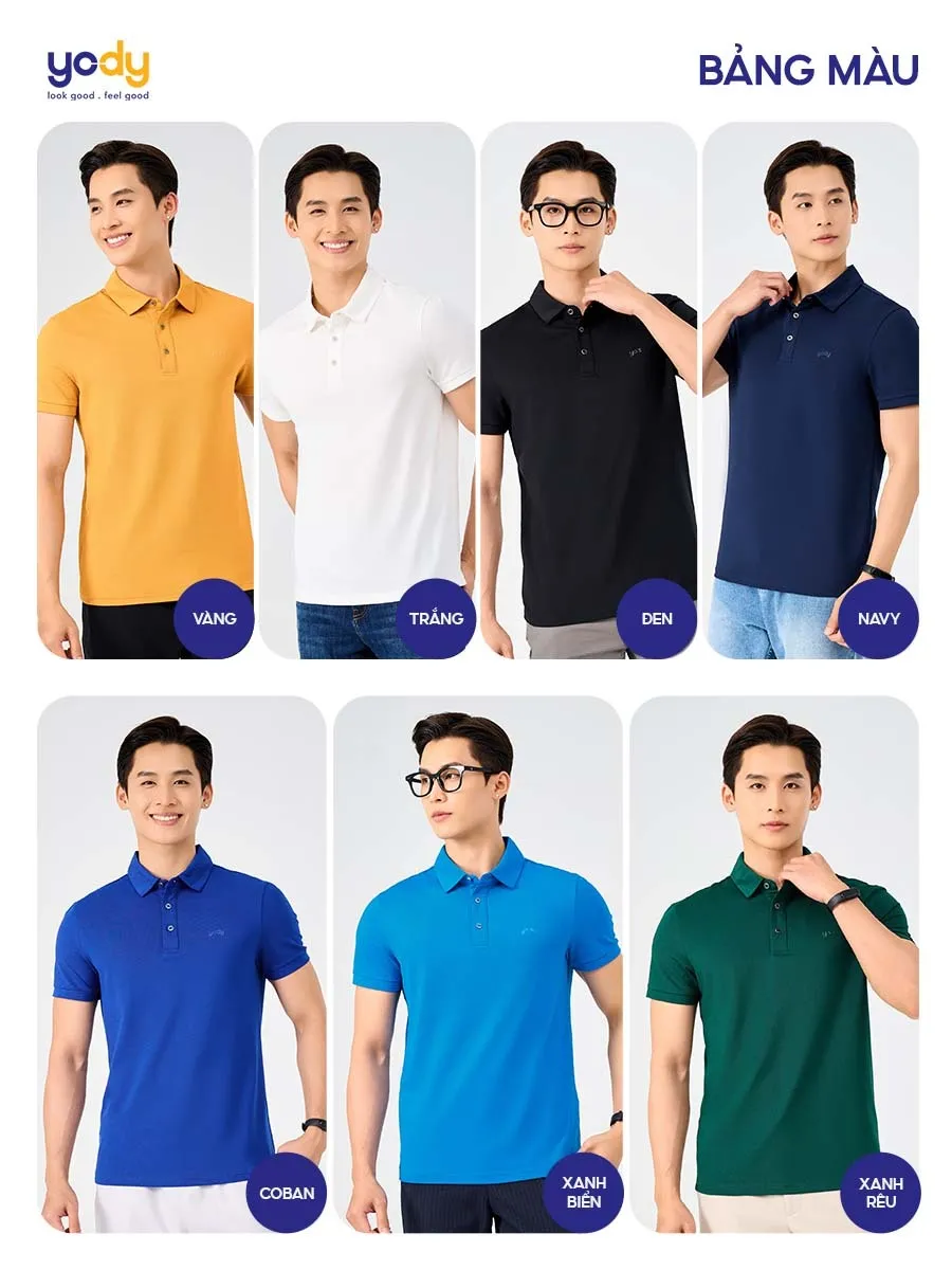 Ảnh Áo phông có cổ YODY nam tay ngắn vải cotton mắt chim cổ bẻ thoáng mát mềm mịn không nhàu APM7459 4