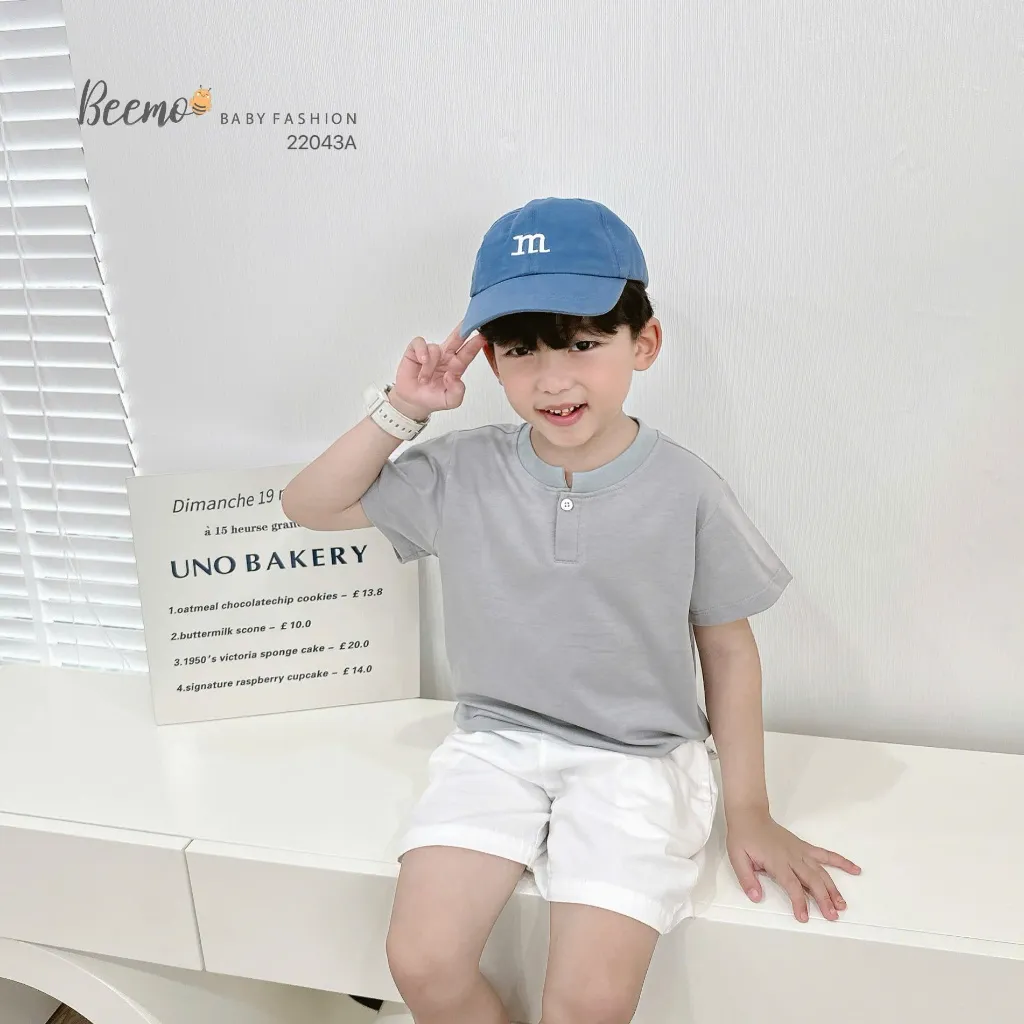 Ảnh Áo phông cộc tay Beemo cổ tàu phối cúc chất liệu cotton mềm mịn mặc đi học, đi chơi cho bé 9-24kg 22043A1 1