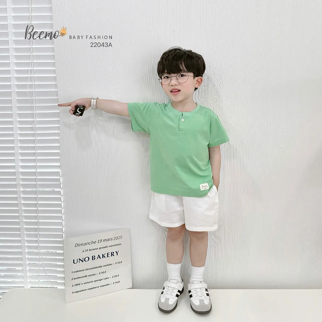 Ảnh Áo phông cộc tay Beemo cổ tàu phối cúc chất liệu cotton mềm mịn mặc đi học, đi chơi cho bé 9-24kg 22043A1 2