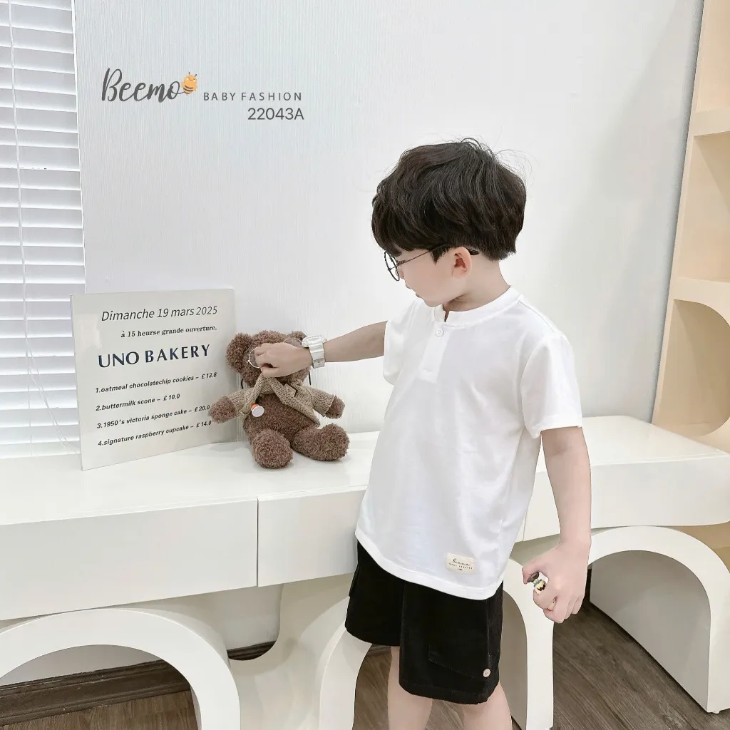Ảnh Áo phông cộc tay Beemo cổ tàu phối cúc chất liệu cotton mềm mịn mặc đi học, đi chơi cho bé 9-24kg 22043A1 4