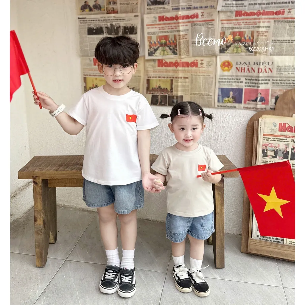 Ảnh Áo phông cộc tay Beemo in lá cờ Việt Nam vải cotton thoáng mát cho bé trai từ 9-24kg 5220AHK 1