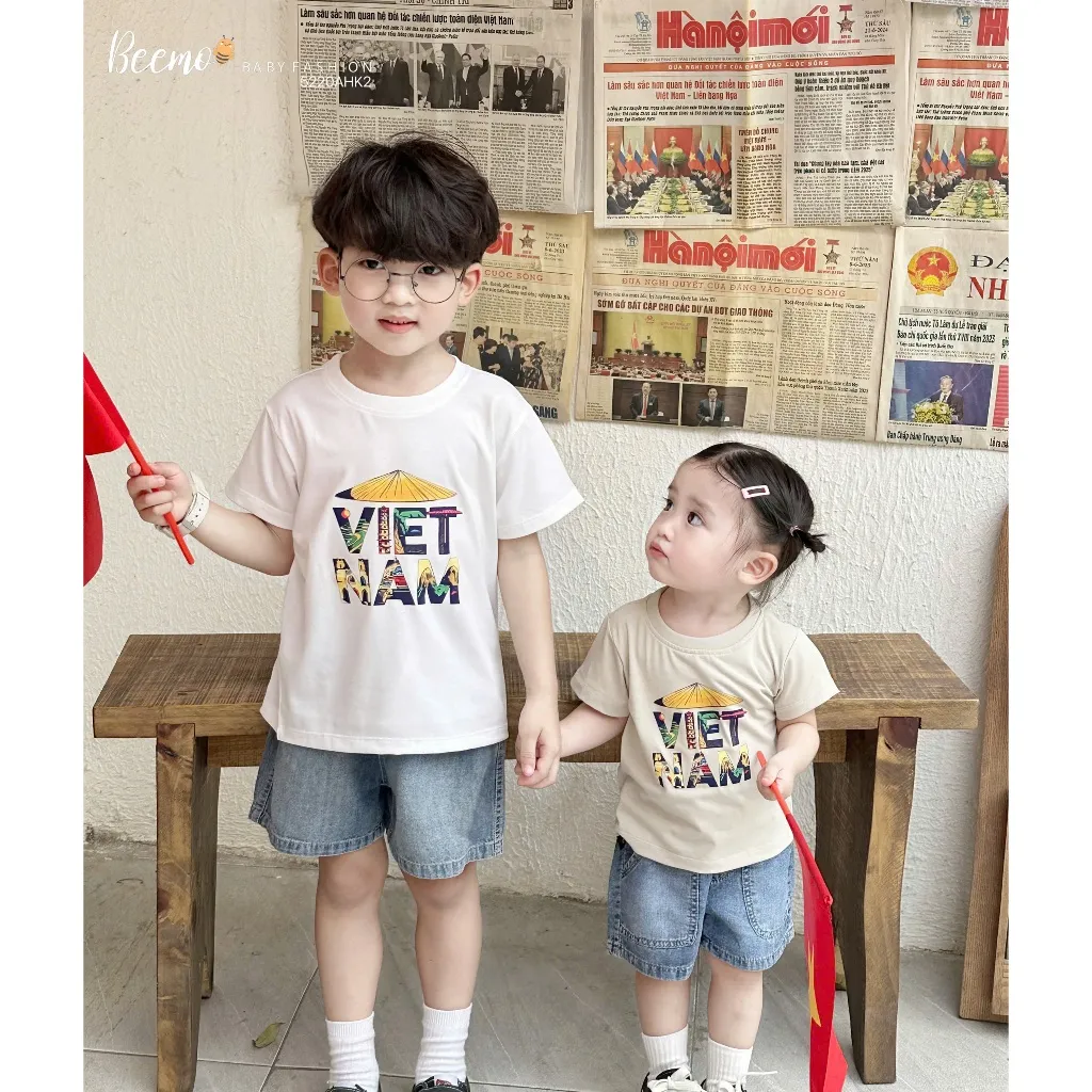 Ảnh Áo phông cộc tay Beemo in lá cờ Việt Nam vải cotton thoáng mát cho bé trai từ 9-24kg 5220AHK 2