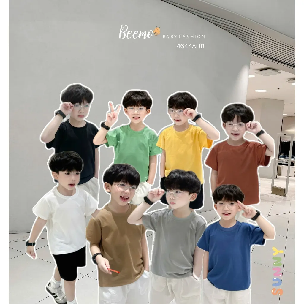 Ảnh Áo phông cộc tay Beemo trơn vải cotton 4C mềm mại mặc mùa hè cho bé 9-24kg 4644AHB 2