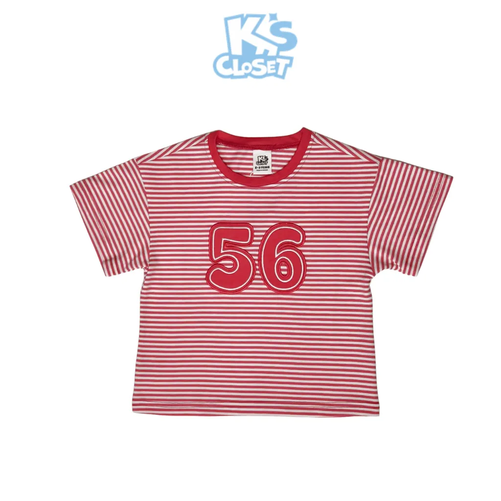Ảnh Áo Phông Cộc Tay K'S CLOSET Chất Liệu Vải Cotton Họa Tiết Kẻ In Số Cho Bé Gái (2-14 tuổi) từ 10kg-60kg E018FIS 2