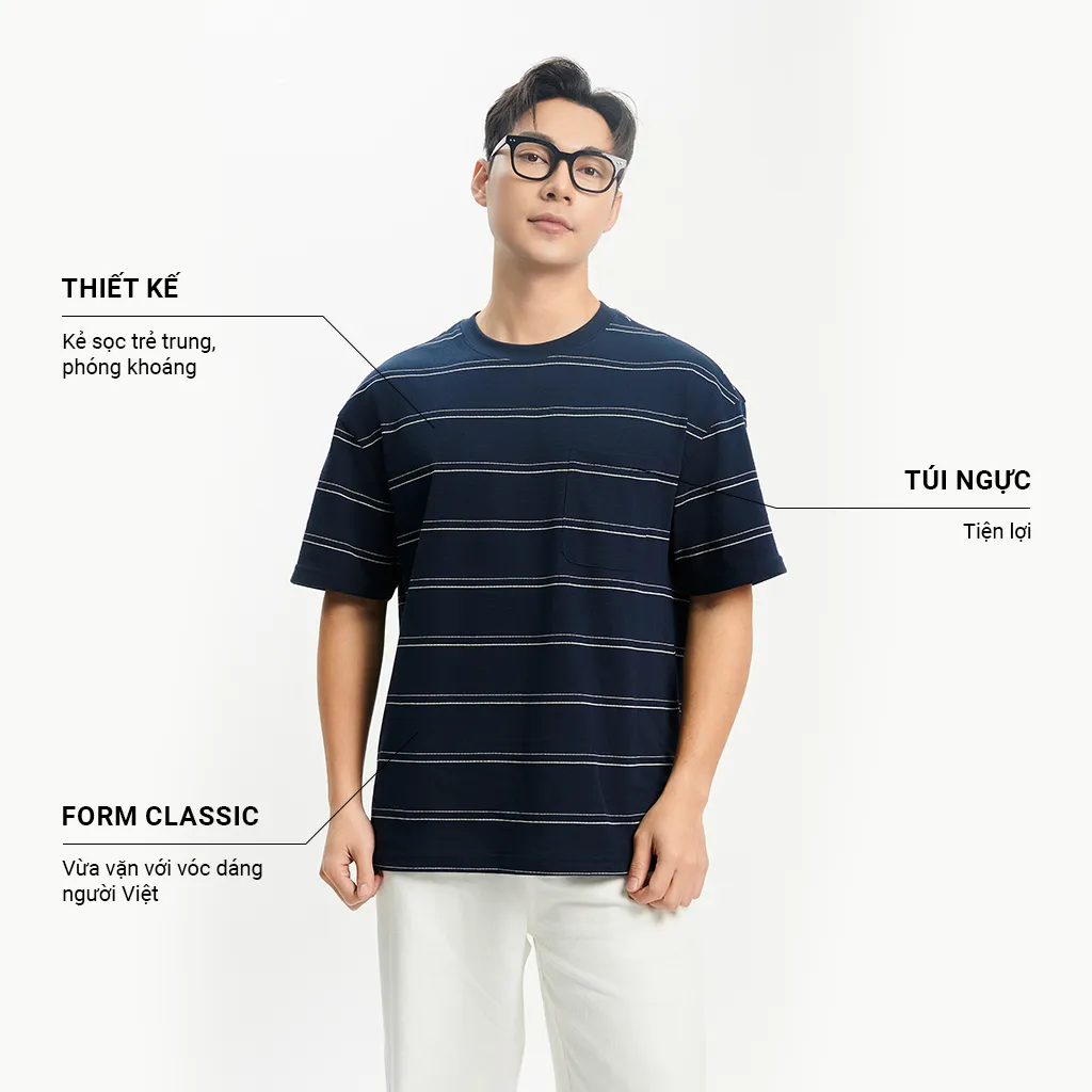 Ảnh Áo Phông Kẻ Nam KRIK  Form Classic Chất Liệu Cotton Thiết kế Túi Trước Ngực Tạo Điểm Nhấn AP1339 1