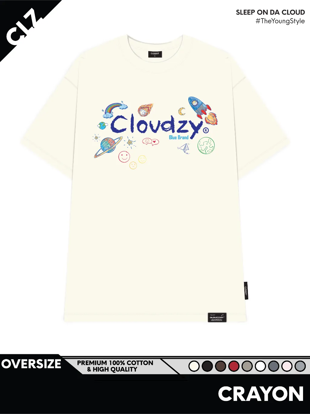 Ảnh Áo phông local brand nam nữ unisex tay lỡ thun form rộng teen cổ tròn oversize cotton CLOUDZY CRAYON 1