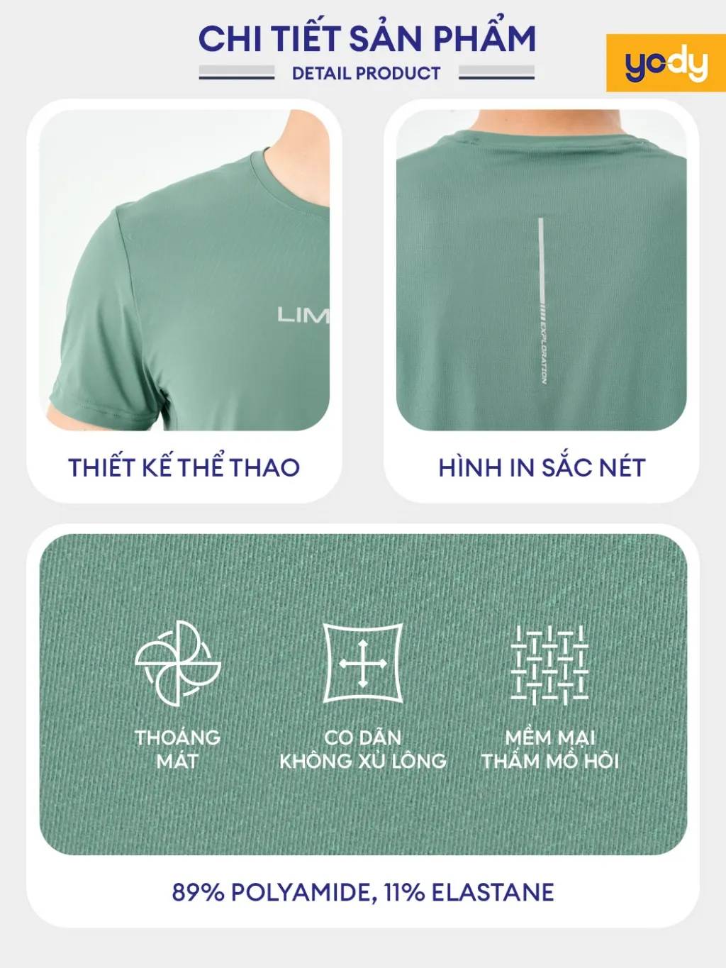Ảnh Áo phông nam YODY áo thun thể thao nam cổ tròn thấm hút mồ hôi - STM6061 3