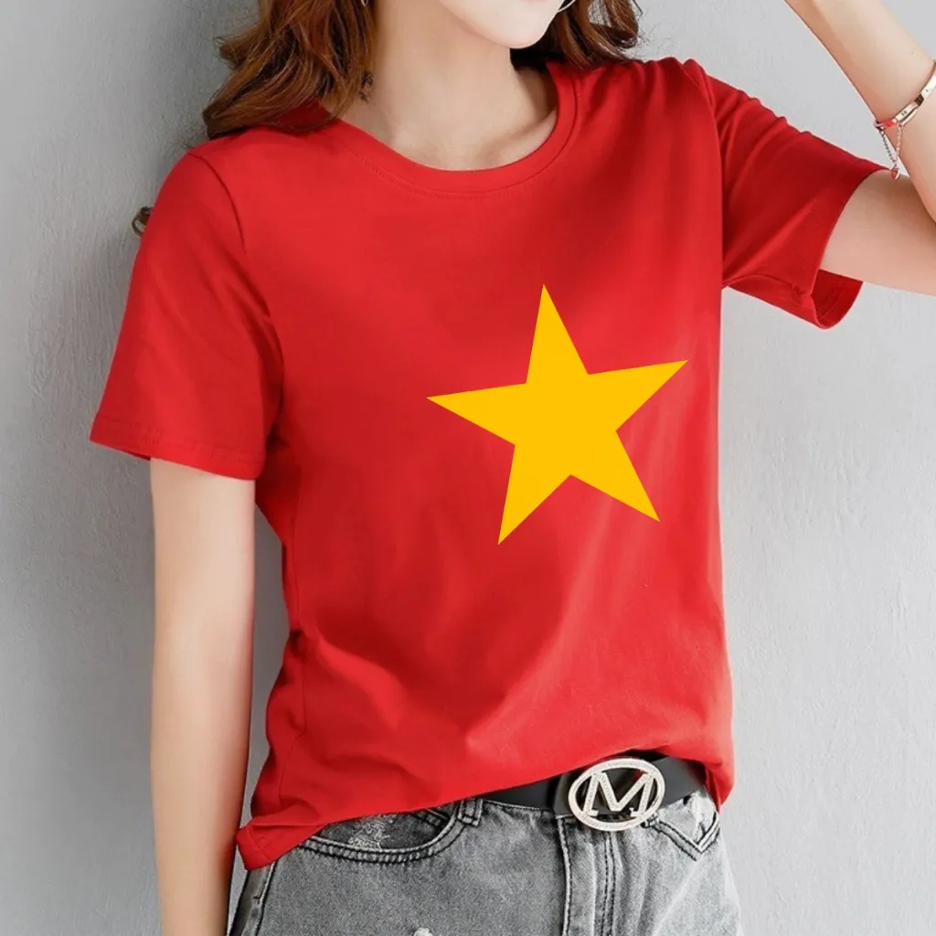 Ảnh Áo phông nữ Cờ Đỏ Sao Vàng Việt nam chất liệu thun cotton - Áo thun nữ 'Độc lập tự do' - LOZA G0400 2