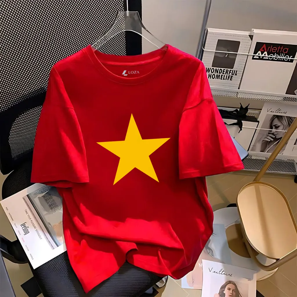 Ảnh Áo phông nữ Cờ Đỏ Sao Vàng Việt nam chất liệu thun cotton - Áo thun nữ 'Độc lập tự do' - LOZA G0293 2