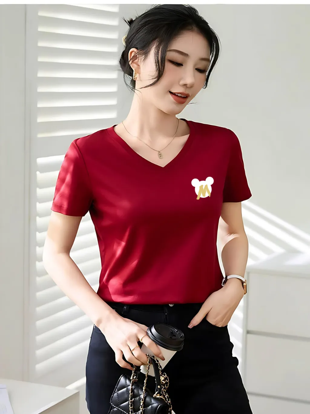 Ảnh Áo phông nữ cổ tim form vừa - Áo thun LOZA cổ - G0166 3