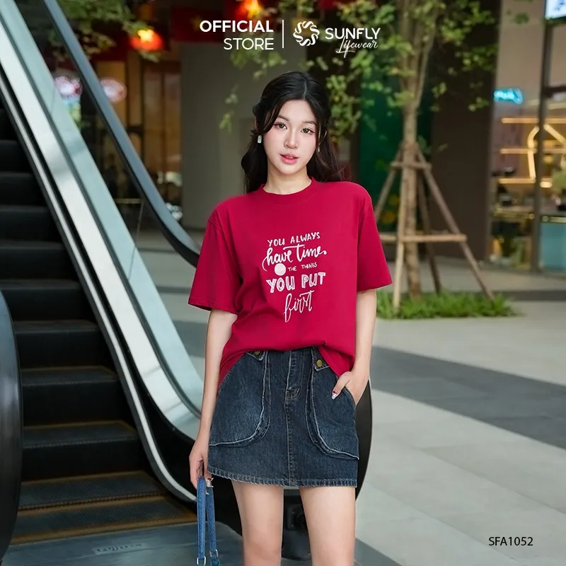 Ảnh Áo phông nữ cotton  SUNFLY oversize SFA1052 3