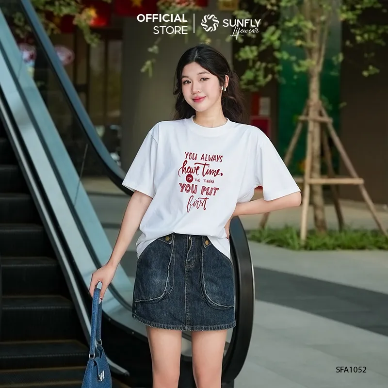 Ảnh Áo phông nữ cotton  SUNFLY oversize SFA1052 4