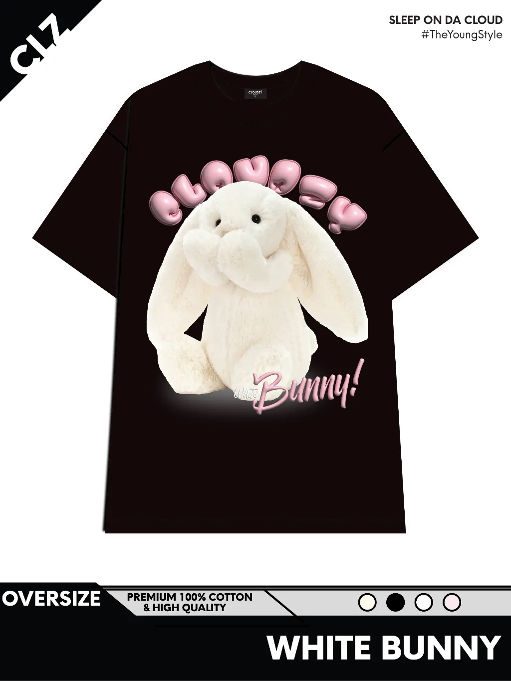 Ảnh Áo phông nữ nam local brand unisex tay lỡ thun form rộng teen cổ tròn oversize CLOUDZY WHITE BUNNY 1
