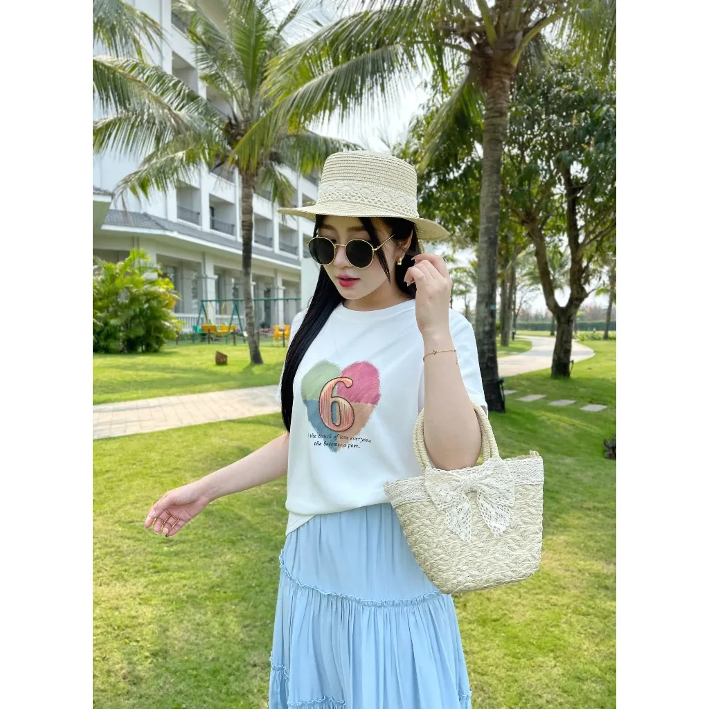 Ảnh Áo phông nữ Quảng Châu in hình số 6 mã 3719 , chất cotton co giãn, thoáng mát kiểu dáng free size 2