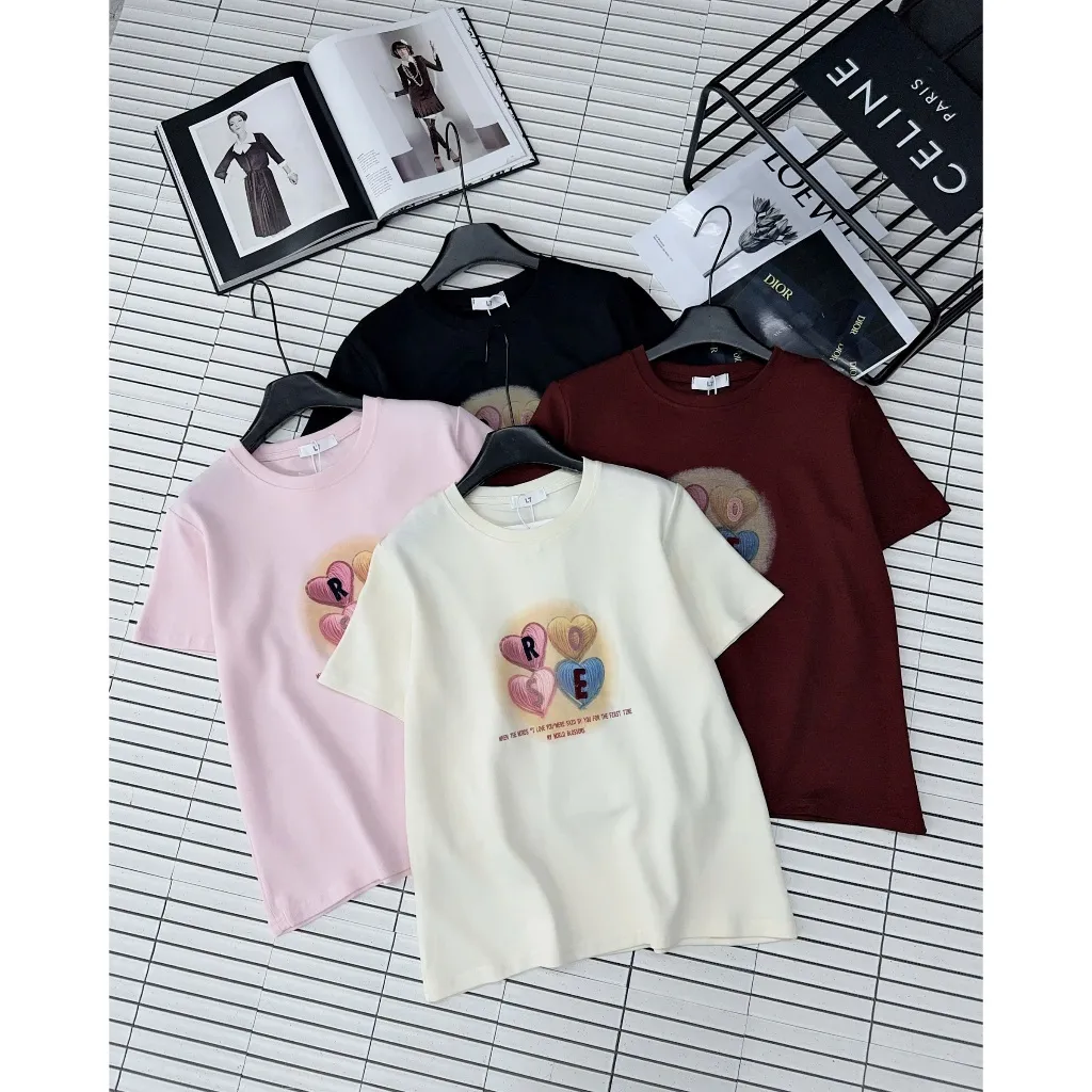 Ảnh Áo phông nữ Quảng Châu mã 3732 in hình chữ ROSE  chất cotton co giãn, thoáng mát 3