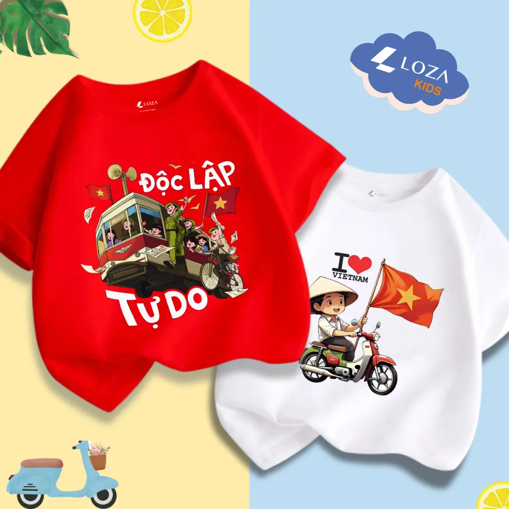 Ảnh Áo phông 'Độc lập tự do' cho bé trai và bé gái cân nặng 15-40kg - Áo cờ đỏ sao vàng trẻ em LOZA AT002VN 1