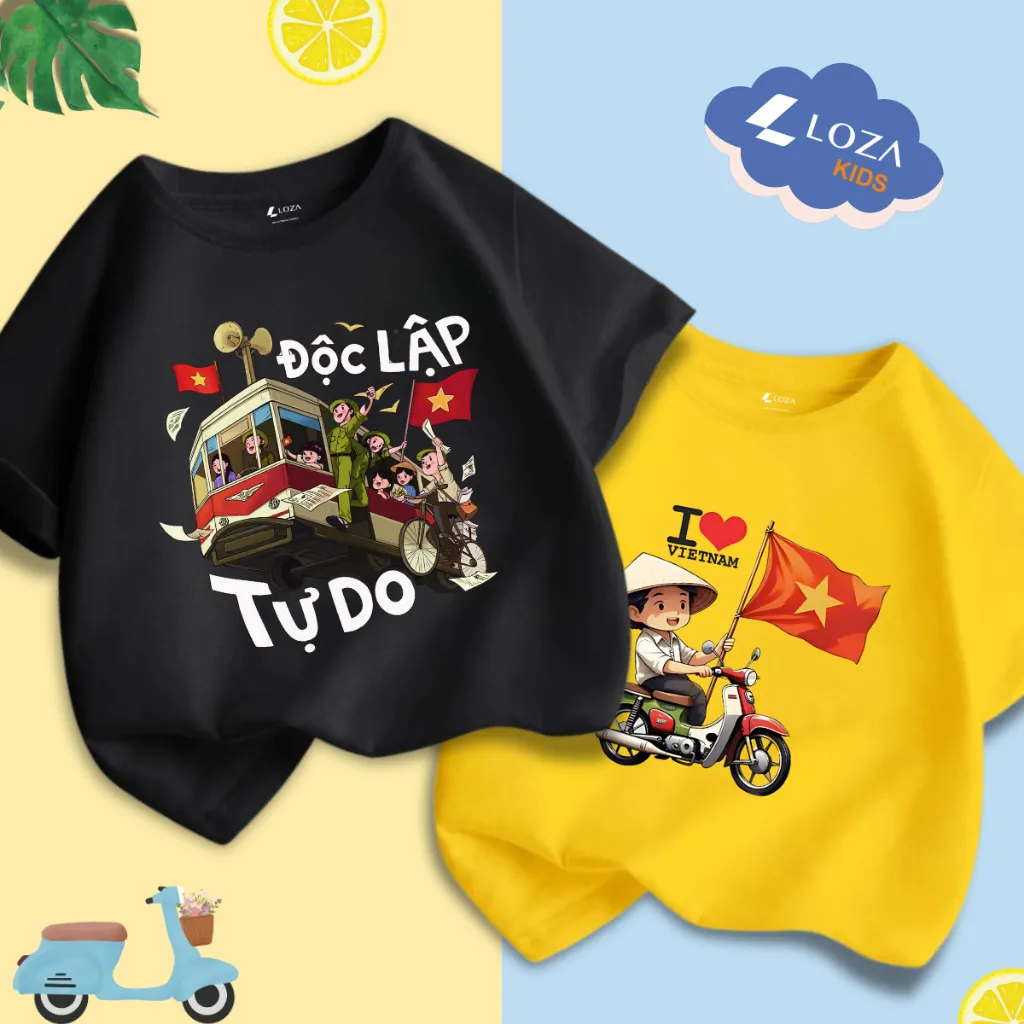 Ảnh Áo phông 'Độc lập tự do' cho bé trai và bé gái cân nặng 15-40kg - Áo cờ đỏ sao vàng trẻ em LOZA AT002VN 2