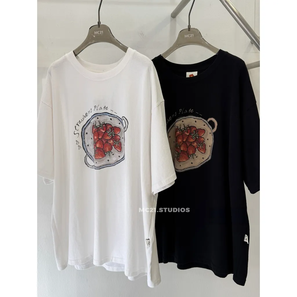 Ảnh Áo phông oversize tay lỡ hình đĩa bánh dâu tây chất cotton xịn dày MC21.studios a4341 1