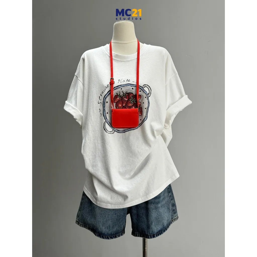 Ảnh Áo phông oversize tay lỡ hình đĩa bánh dâu tây chất cotton xịn dày MC21.studios a4341 3