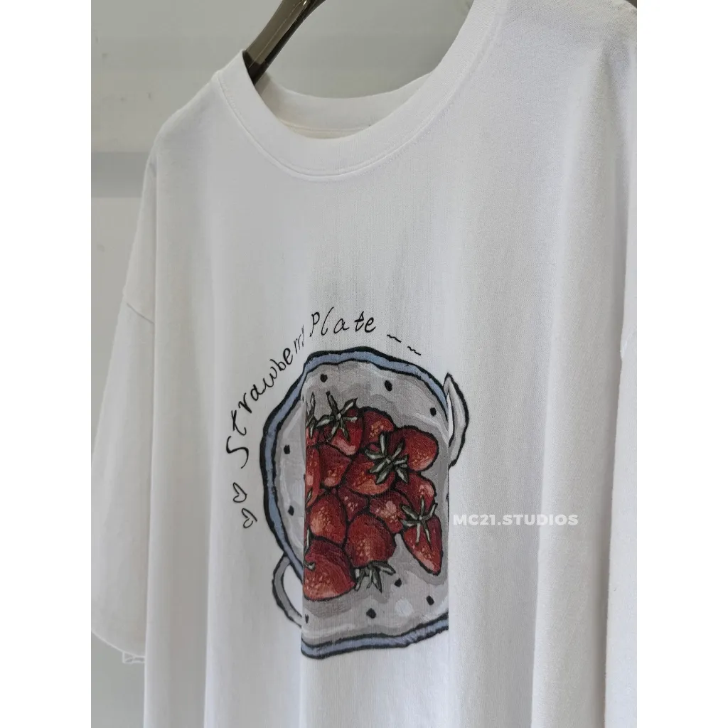 Ảnh Áo phông oversize tay lỡ hình đĩa bánh dâu tây chất cotton xịn dày MC21.studios a4341 4