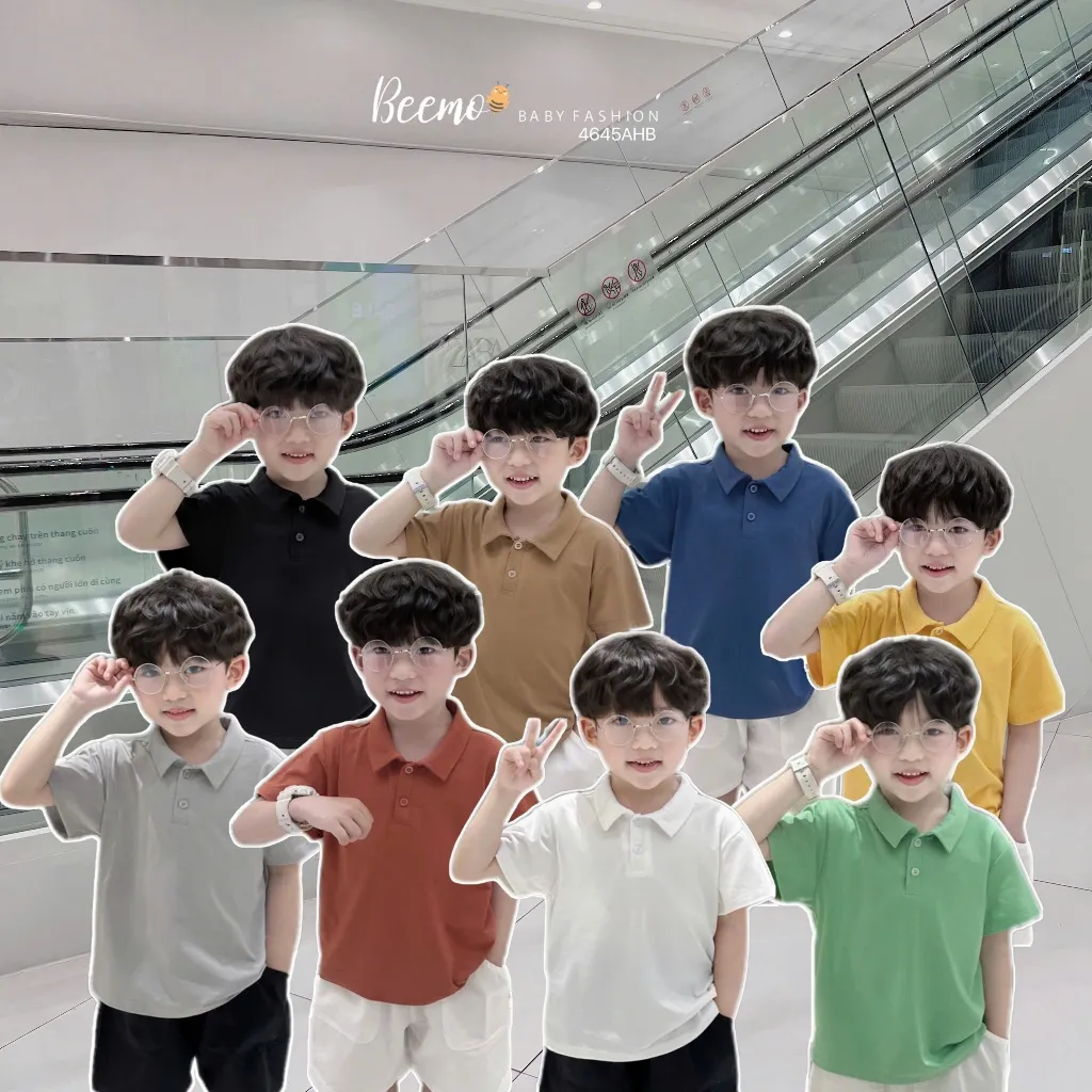 Ảnh Áo phông polo Beemo cộc tay nhiều màu vải cotton mặc đi học đi chơi cho bé từ 9-24kg 4645AHB 1