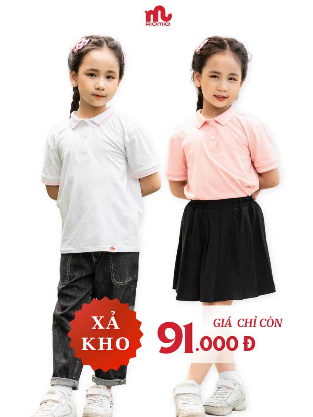 Ảnh Áo polo bé gái RIOMIO size 21-42kg tay ngắn cổ bẻ cho bé đi học RA506 1