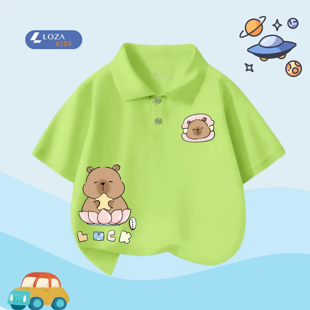 Ảnh Áo polo bé trai in hình Capy nhiều màu chất cotton 4 chiều  - Áo thun có cổ cho bé Loza Kids PL3097 3