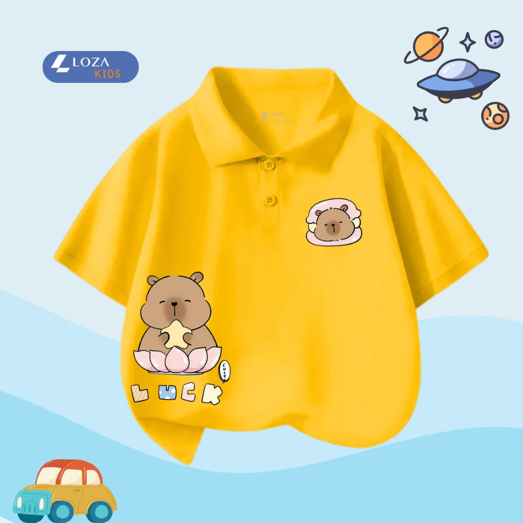 Ảnh Áo polo bé trai in hình Capy nhiều màu chất cotton 4 chiều  - Áo thun có cổ cho bé Loza Kids PL3097 4