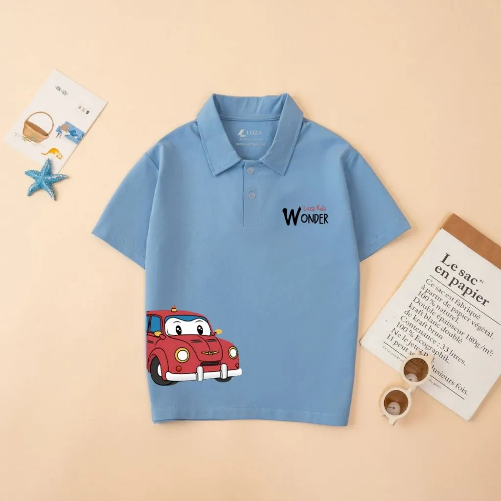 Ảnh Áo polo bé trai in hình ô tô cotton 4 chiều mềm mại - Áo thun có cổ cho bé LOZA KIDS PL3051 1
