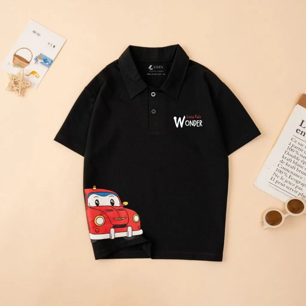 Ảnh Áo polo bé trai in hình ô tô cotton 4 chiều mềm mại - Áo thun có cổ cho bé LOZA KIDS PL3051 2