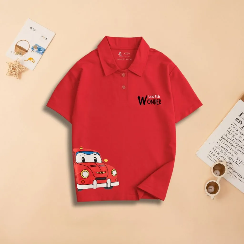 Ảnh Áo polo bé trai in hình ô tô cotton 4 chiều mềm mại - Áo thun có cổ cho bé LOZA KIDS PL3051 3