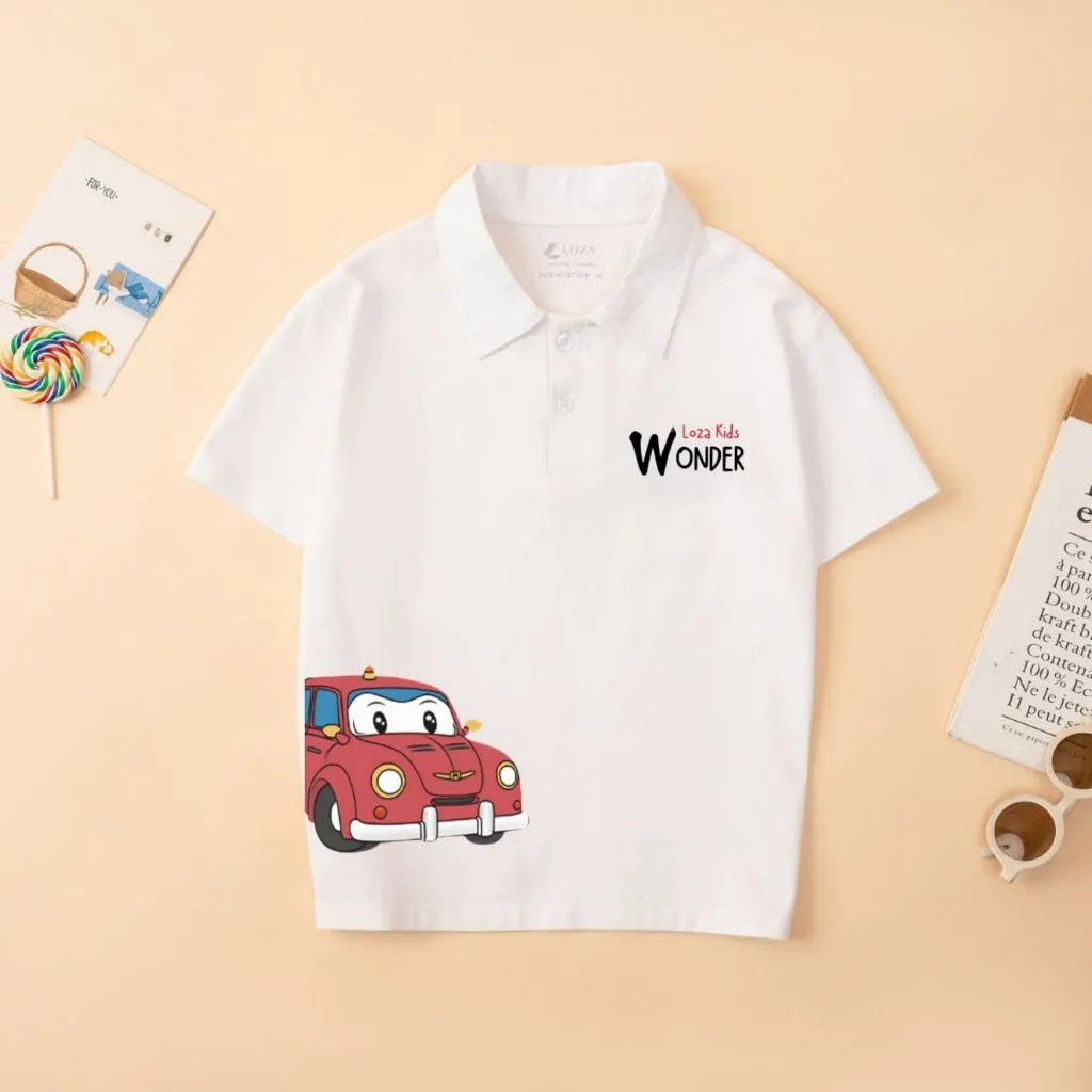 Ảnh Áo polo bé trai in hình ô tô cotton 4 chiều mềm mại - Áo thun có cổ cho bé LOZA KIDS PL3051 4