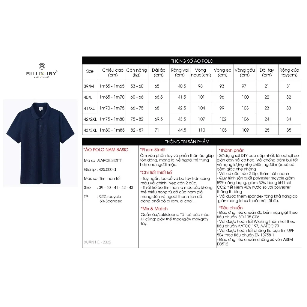 Ảnh Áo Polo BILUXURY 9APCB542 Chất Sợi DTY Cao Cấp, Co Giãn Mềm Mại Chống Xù, Chống Tia Cực Tím 2