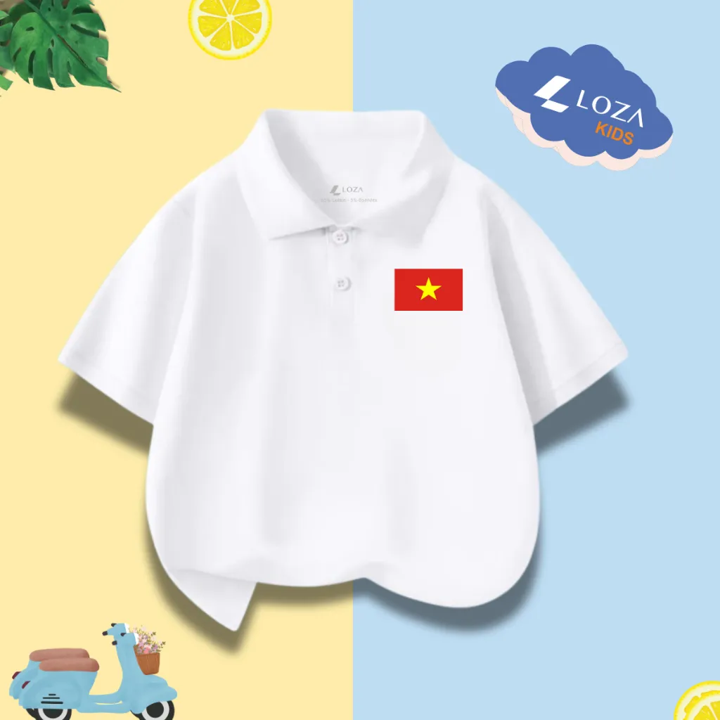Ảnh Áo polo cờ đỏ sao vàng Việt Nam cho bé trai và bé gái từ 15-40kg thun cotton 4 chiều - Loza Kids PL002 1