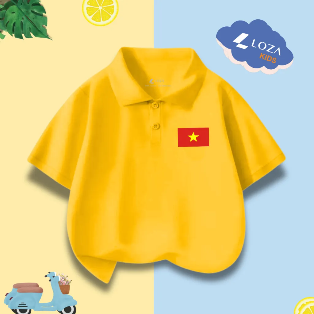 Ảnh Áo polo cờ đỏ sao vàng Việt Nam cho bé trai và bé gái từ 15-40kg thun cotton 4 chiều - Loza Kids PL002 3