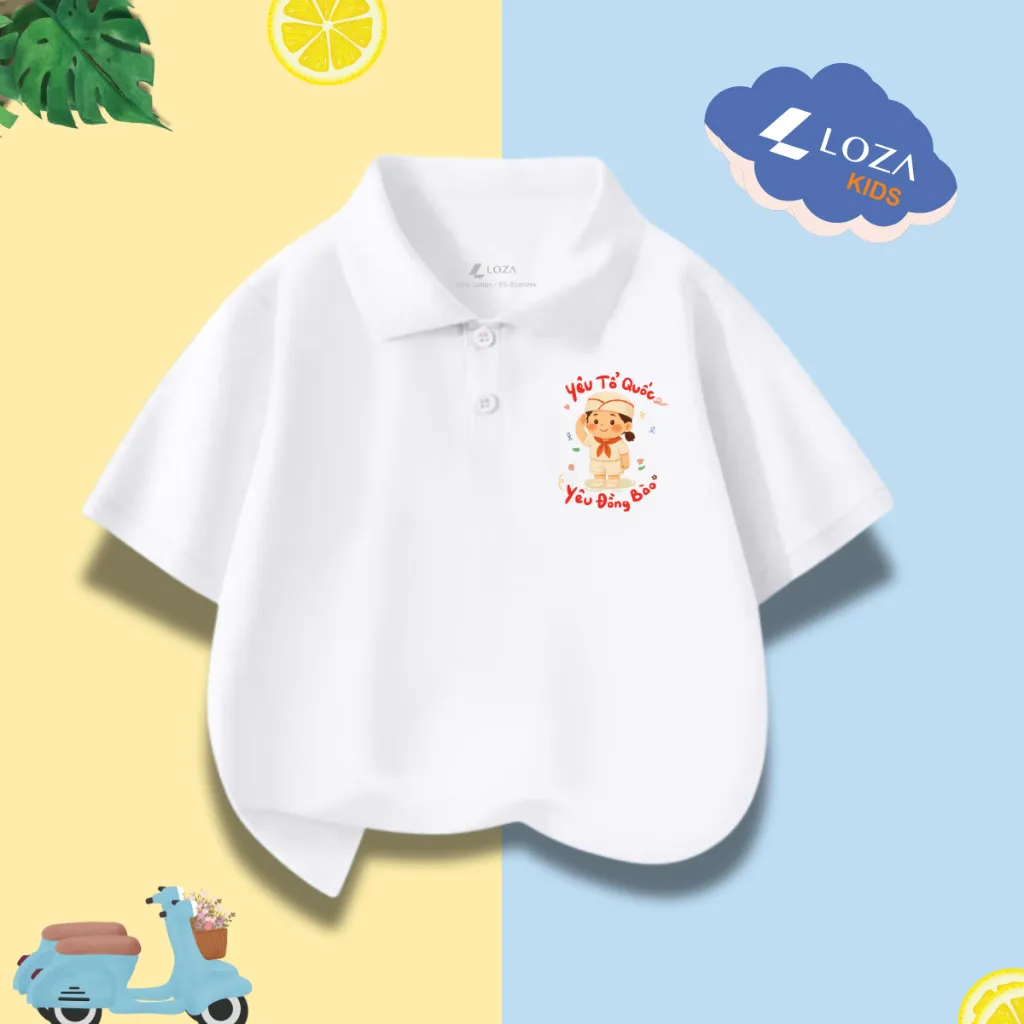 Ảnh Áo polo cờ đỏ sao vàng Việt Nam cho bé trai và bé gái từ 15-40kg thun cotton 4 chiều - Loza Kids PL002 4